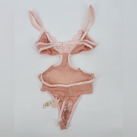 We Are HAH X Free People Women's Key to Ur Heart Sheer Bodysuit Dusty Rose NWT - Picture 4 of 8